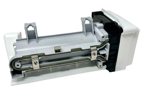 Replacement Ice Maker Assembly For Various Brands With AP6019087 W10300024 4444453 PS11752391 1 Year Warranty Easy Install Plug And Play Fit For A Reliable Quick Replacement When Your Ice Maker Goes Out, white plastic and metal unit