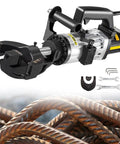 Heavy Duty Electric Rebar Bender With Straightening Heads For Steel Rods Handheld Power Tool, bending rebar with tools nearby.