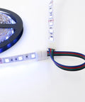 All In One Must Have Solderless RGB LED Strip Connector Kit With 4 Pin 5050 Connectors, L Shape For 10mm Wide Strips showing lights
