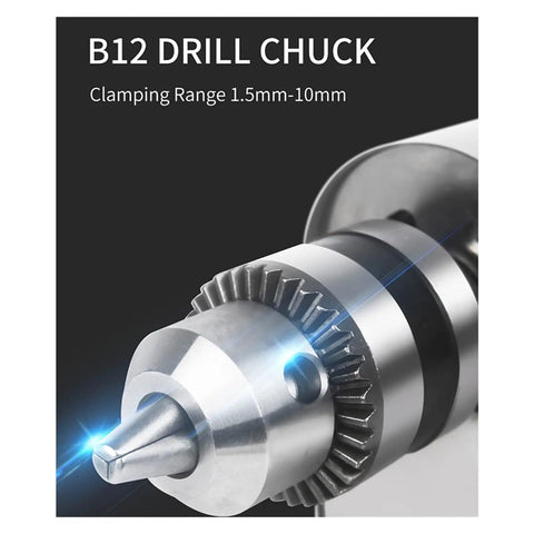 B12 drill chuck of Benchtop Jewelry Polisher With 7 Speed Levels And 4500 To 9000 RPM Heavy Duty Grinding Machine For Jewelry Making.