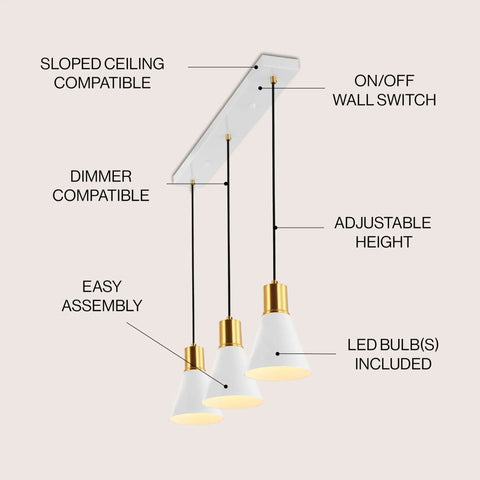 Mid Century Modern Iron LED Pendant Light With Sleek Black Metal Shade, adjustable height, and LED bulbs for kitchen use