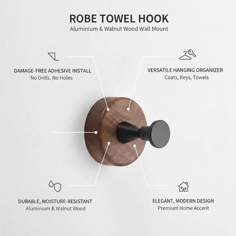 Kickass Single Wall Hook Built With Rock Solid Aluminum And Rich Black Walnut Wood For Hanging Heavy Winter Coats Bath Towels Backpacks And Daily Essentials In Entryways Or Bathrooms mounted on wall with details.