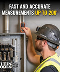 Worker using Green Laser Distance Measure Tool with 200 foot range for DIY and pros, USB rechargeable, ultra accurate