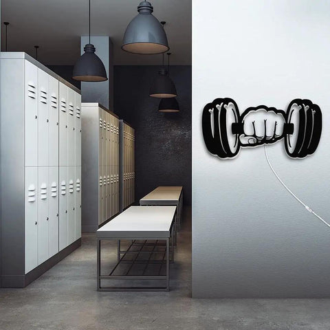 Dumbbell LED Wall Light Sign For Home Gym And Workout Room Decor Neon Style 3D Wall Lamp in modern gym locker room