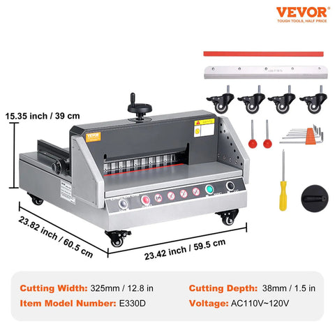 VEVOR 13 Inch Electric Paper Cutter, Desktop Trimming Blade Machine For Office And School, showing control panel and cutting area.