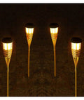 Bamboo Solar Torch Light Outdoor Garden Pathway Landscape Spike Spotlight Tiki Torch With Warm White LEDs Auto On Off By Light Sensor No Wiring 60cm