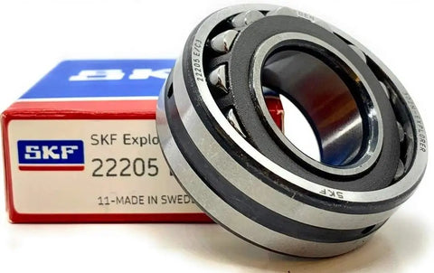 Tough As Nails 22205 E C3 Spherical Roller Bearing 25X52X18 Mm with open design and steel construction beside packaging.