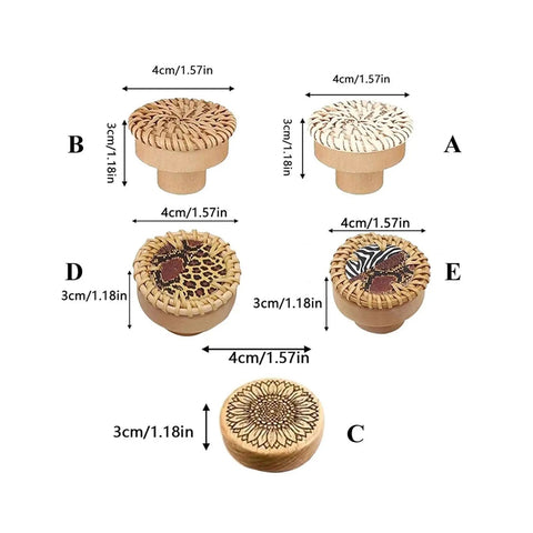 Rattan Wood Cabinet Knob Set Handmade Wicker Round Drawer Pulls With Screws Wardrobe Dresser Handles 4cm size 5 variations