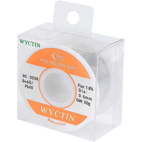 60-40 Tin Lead Rosin Core Solder Wire For Electrical Soldering And DIY Projects 0.6mm Diameter 0.11lbs Spool in packaging