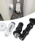 Universal Toilet Seat Bolt Replacement Kit In Stainless Steel Heavy Duty Gear for secure installation on black and white bathroom fixtures.