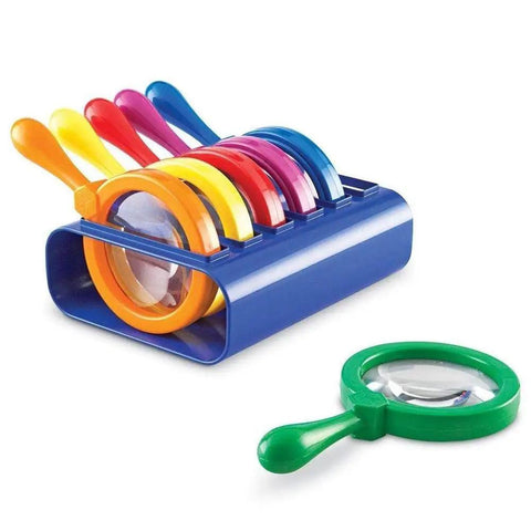 Six Jumbo Science Magnifiers With Stand For Kids Ages 3 Plus, colorful kid-friendly plastic lenses for classroom exploration