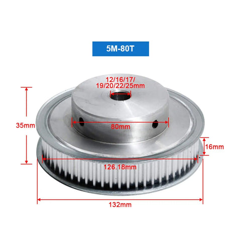 HTD 5M 80 Tooth Timing Pulley For 16mm Belt Width Aluminum Alloy Synchronous Gear Belt Pulley With Bore Options 12mm 16mm 17mm 20mm 25mm