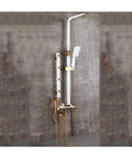 UMJIGF Luxury Shower System with Hot and Cold Water Shower Combo Set Multifunction 4 Handle Shower Faucet Set with Shower Head, Handheld Shower, Tub Spout, Bidet Sprayer Head, M, White and Gold mounted on a wall.