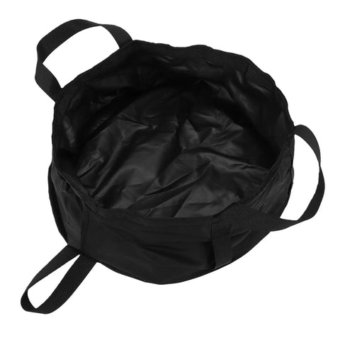 Black collapsible water bucket for camping and travel foldable wash basin with storage bag backpackable portable 8.5L nylon tub