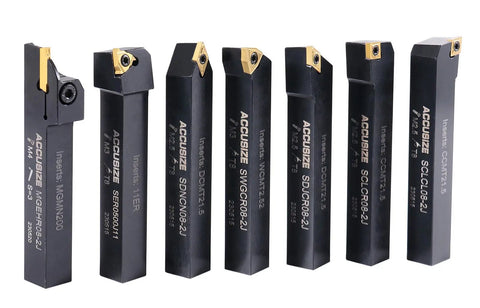 1/2 Inch Shank 7 Piece Indexable Carbide Turning Tool Set With 10 Extra TiN Coated Inserts For Pro Grade Smooth Cutting