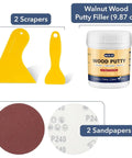Deep Black Wood Filler And Putty 9.87oz For Furniture Repair Kit with 2 scrapers and 2 sandpapers