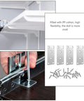 Set of stainless steel flat plate brackets with screws for furniture repair and wood joining, displayed in installation context.