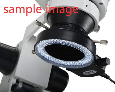 144 LED Ring Light For Stereo Biological Microscope And Camera, Dimmable Brightness With Easy On Off Switch, Power Adapter Included, Perfect For Lab Work, Microinspection, And Macro Photography mounted on microscope