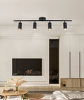 Matte Black 4 Light LED Track Lighting Kit With Adjustable Heads Modern Flush Mount Ceiling Spotlight above living room