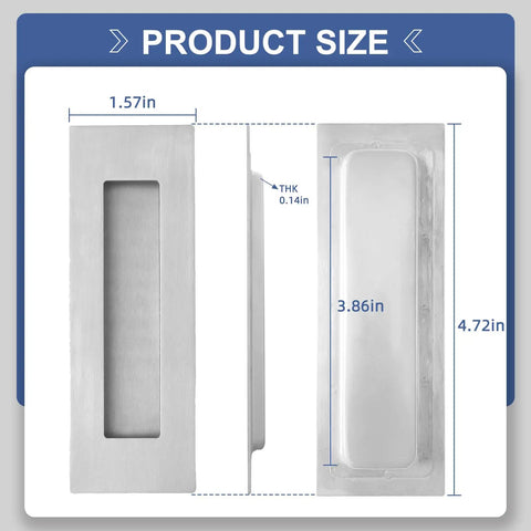 Dope Pocket Door Hardware Set With Edge Pulls And Flush Recessed Pulls in Brushed Nickel, size details, stainless steel