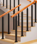 Heavy Duty Adjustable Black Wrought Iron Bracket With 24 Inch Pine Wood Deck Support for Outdoor Railings and Pool Gates, sturdy stair railing.