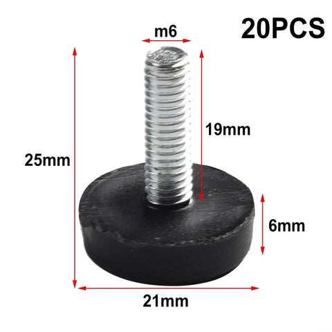 Adjustable M6 Furniture Leveling Feet With Screw On Glide And Plastic Base For Tables Chairs And Desks No Wobble 20 Pack