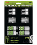 Flexzilla Pro High Flow 14-Piece Kit, 1/4 in NPT fittings, silver metal couplers/plugs with green grips on packaging