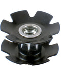 Close-up of black steel star nut from Pack Of 5 Black Steel Headset Star Nuts For One And One Eighth Inch Forks, Dope For Mountain And Road Bikes