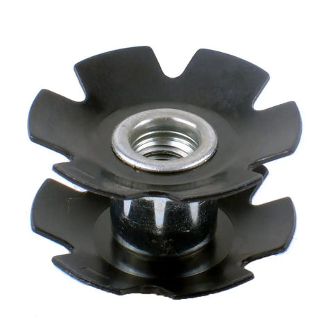 Close-up of black steel star nut from Pack Of 5 Black Steel Headset Star Nuts For One And One Eighth Inch Forks, Dope For Mountain And Road Bikes