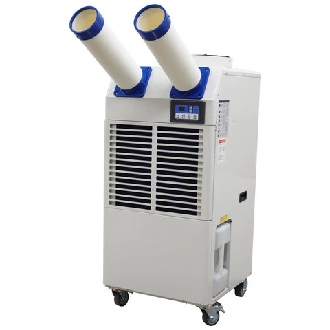 Heavy Duty Commercial Portable Air Conditioner With Massive 14L Tank Delivers Non Stop Cooling For Shops Hospitals And Outdoor Events Industrial Spot Cooler with dual exhaust hoses.