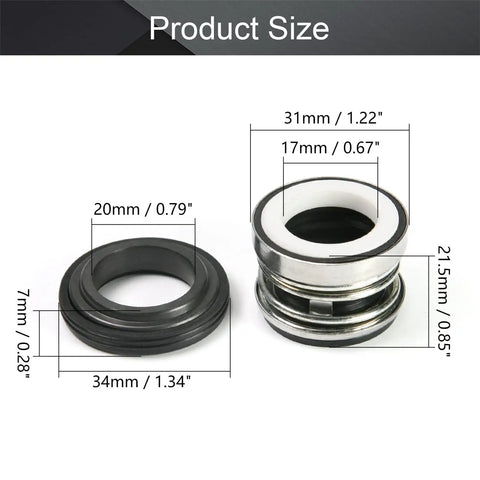 Mechanical Shaft Seal Replacement 104-17 For Pump Shaft Water Pump Sealing Kit Alloy Plastic Dual Pack 2 Pieces Fits In Water Oil And Mildly Corrosive Fluids Plug And Play Easy Install OEM Grade Replacement For DIY Repairs, 17mm size