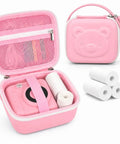 Kids Instant Print Camera Case With 3 Roll Paper Refills, Easy Carry Storage For Your Instant Photo Cameras, Fits Esoxoffore Dylanto Prograce Dududragon Careenoah Gktz ETIKEZ Yeehao Letshaha Enerhamp Anchioo Ytetch Amzelas Weefun Meetrye U. pink PU camera case with 3 paper rolls, open and closed view