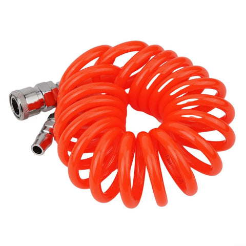 Knockout Recoil Air Hose 8 x 5 mm By 3 Meter Long Ultra Flexible Polyurethane Compressor Hose With Snap Connectors For Air Tool Kit Workshop Garage Or Pro Shop Job Site Pneumatic Tools And Gear Orange Finish Option coiled with metal fittings