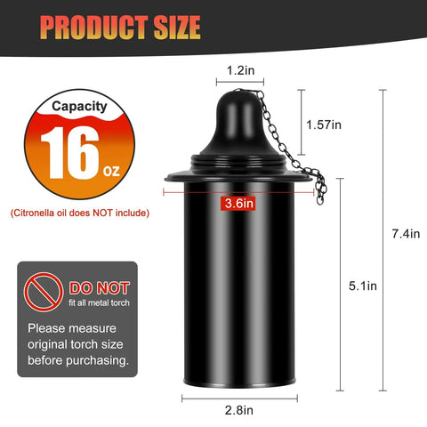 16 Ounce Torch Replacement Canisters for Refillable Bamboo Torch Fuel Citronella Tabletop Torches Outdoor Patio Garden Decor Black No Fuss