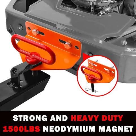 Universal Heavy Duty Mower Trailer Hitch With Neodymium Magnetic Pin And Two Bolts Combo Pack Red And Orange for Zero Turn Mowers