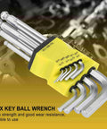 Super Durable 9Pcs Ball End Hex Key Wrench Set Made From Chrome Vanadium Steel Perfect For Mechanics And Pros Who Need A Killer L Shape Tool Kit That Will Last A Lifetime In The Garage.