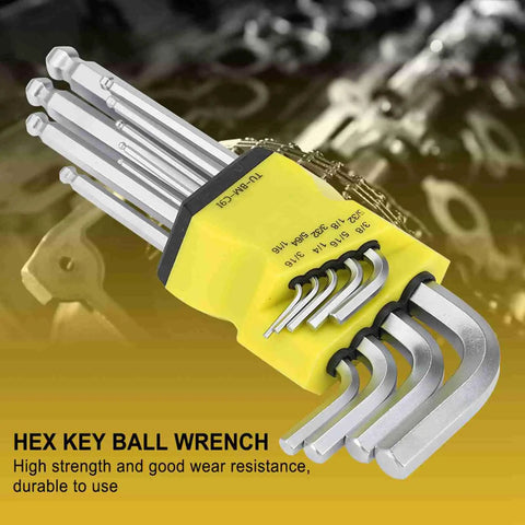 Super Durable 9Pcs Ball End Hex Key Wrench Set Made From Chrome Vanadium Steel Perfect For Mechanics And Pros Who Need A Killer L Shape Tool Kit That Will Last A Lifetime In The Garage.
