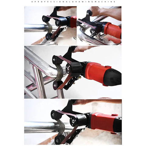 Upgrade Your Angle Grinder With This Durable Belt Sander Adapter mounted on a metal tube, showcasing easy installation and use.