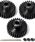 Beefy 0.6M Hardened Steel Pinion Gear Set For 1/10 RC Cars And Trucks 3.175mm Shaft 26T 27T 28T With M4 Screws And Hex Key Fits 3.175mm 1/8 Inch Shaft For Arrma HPI Kyosho Losi Axial Traxxas Tamiya