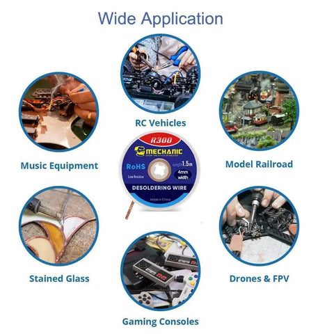 Desoldering Wick Braid With Flux For No Clean Soldering, 5 Ft Length, 4 mm Width, Copper Solder Wick Roll, wide application uses