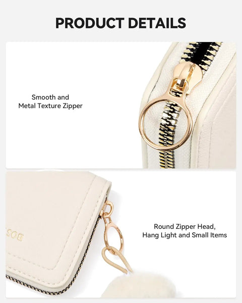 RFID Leather Credit Card Holder For Women with metal zipper and round zipper head, compact design, beige color