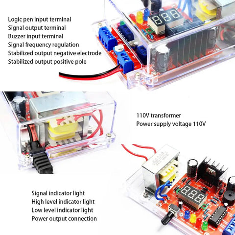 Adjustable LM317 Power Supply Kit From 110V To DC With 1.25V To 12V Output Built In Voltmeter showing board components and connections.