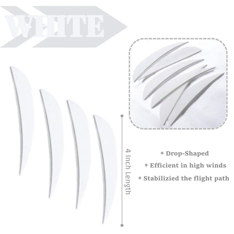 White 4 inch real feather archery fletches right wing for DIY arrows shafts elevate flight stability with streamlined design