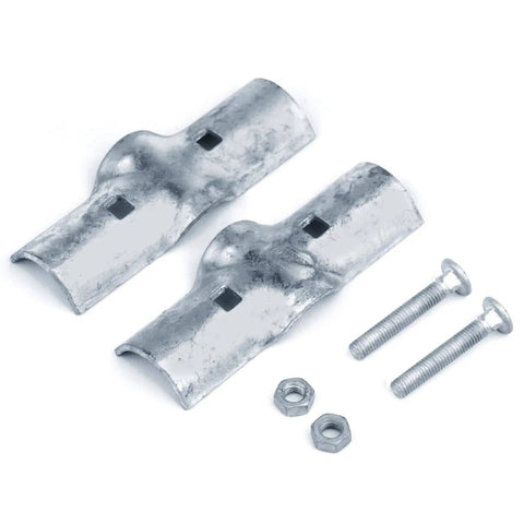 8 Pack 1 3/8 Inch Line Rail Clamps For Chain Link Fence Cross Grid Boulevard Fittings 0.11 Inch Thick Carbon Steel With Hot Dip Galvanized Finish Heavy Duty Rails And Posts Securing Clamp Set, close-up view