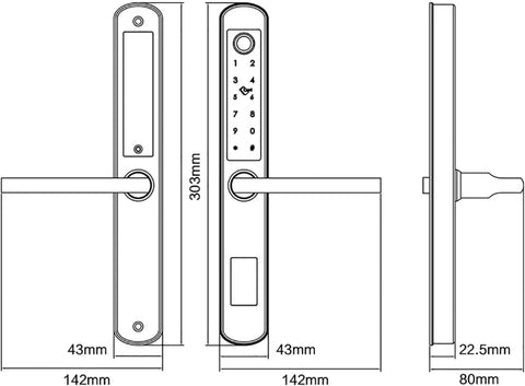 Hassle Free Smart Keyless Entry Door Lock Featuring Fingerprint Electronic Deadbolt Auto Lock dimensions with keypad design.