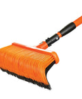 Heavy Duty All In One Broom And Rake With Adjustable Telescopic Handle and stiff plastic coated metal bristles close-up view