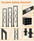 Image showing Level Up Your Staircase Setup With This Solid Black Wrought Iron U Shaped Handrail with diamond patterns.