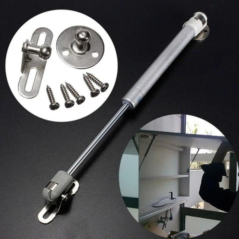 Top Shelf Kitchen Cabinet Door Gas Struts Featuring Buttery Smooth Pneumatic Lift Support For Wood Furniture Hardware showing gas strut and mounting hardware.
