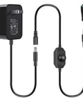 UL Listed 12V 3A Power Adapter With Dimmer Switch For LED Lighting And Electronics Universal AC DC Power Supply With No Fuss Overcurrent Overvoltage Overtemperature And Short Circuit Protection Low Heat Quiet Operation, black adapter with inline dimmer and barrel plugs