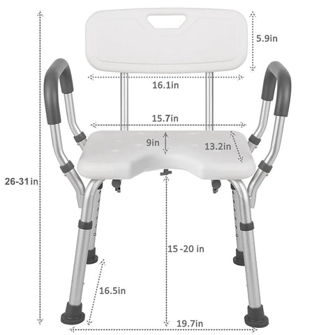 Heavy Duty Shower Chair With Back And Arms 300 Lb Capacity Padded Bath Seat With Handles And Cutout For Seniors Disabled Handicap